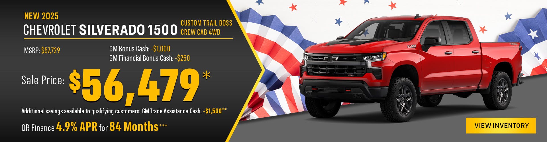 New 2025 Chevrolet Silverado 1500 Custom Trail Boss Crew Cab 4WD