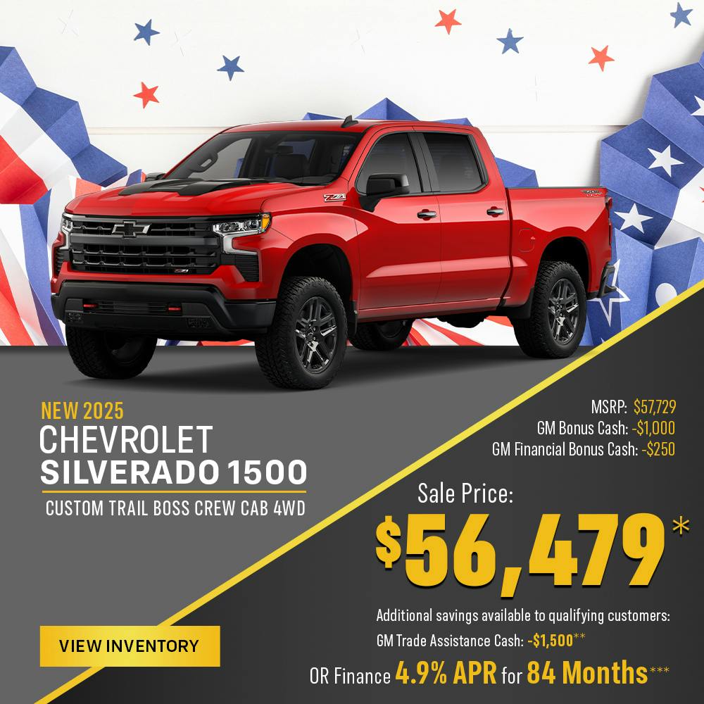 New 2025 Chevrolet Silverado 1500 Custom Trail Boss Crew Cab 4WD
