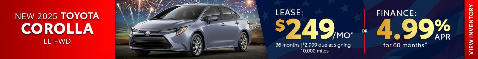 New 2025 Toyota Corolla Lease For $249