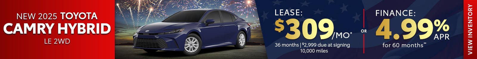 New 2025 Toyota Camry Hybrid Lease for $309