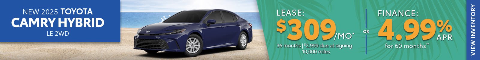 New 2025 Toyota Camry Hybrid Lease for $309