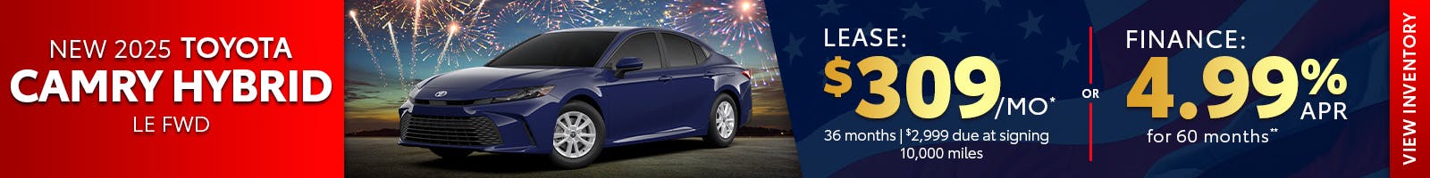New 2025 Toyota Camry Hybrid Lease for $309