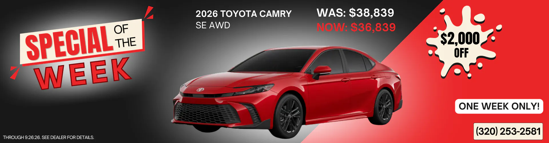 Special of the Week – 26 Camry SE