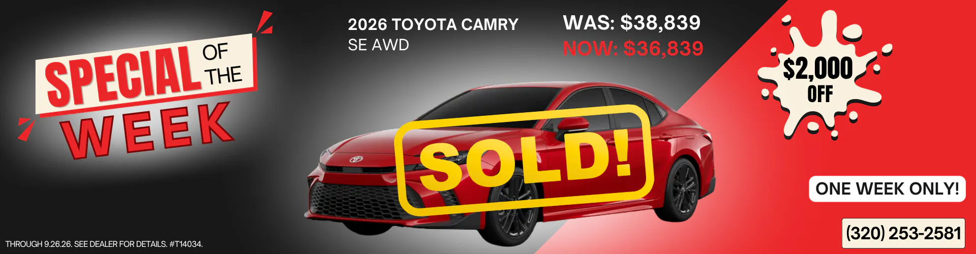 Special of the Week – 26 Camry SE