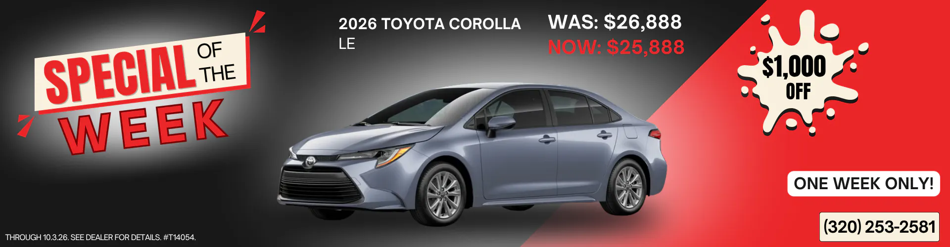 Special of the Week – 26 Corolla LE
