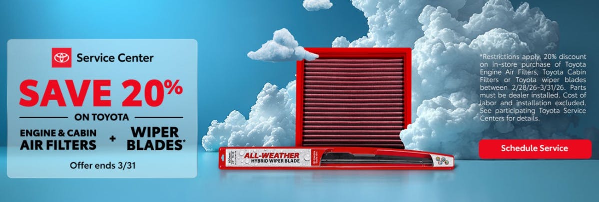 Save 20% off on Air Filters and Wiper blades | Stephen Wade Toyota