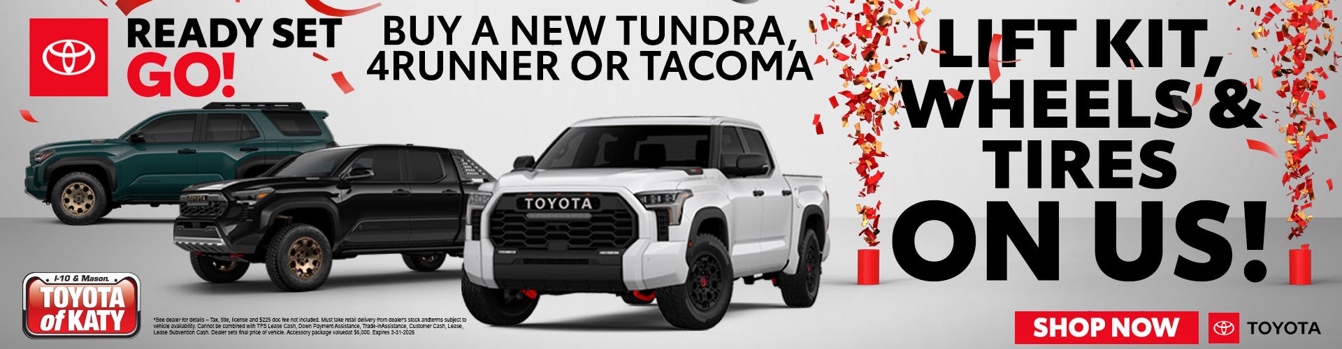 Lift Kit, Wheels and Tires ON US!