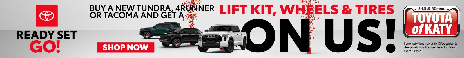 Lift Kit, Wheels and Tires ON US!