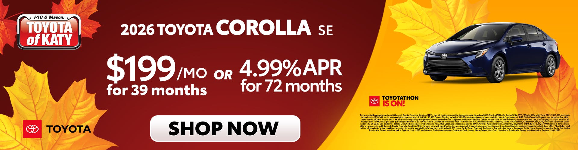 2026 Corolla LE Toyotathon Sales Event