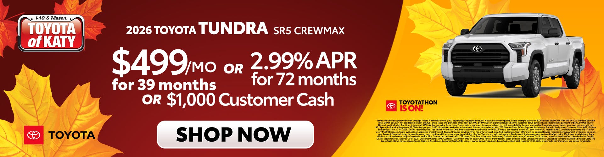 2026 Tundra SR5 Crewmax Toyotathon Sales Event