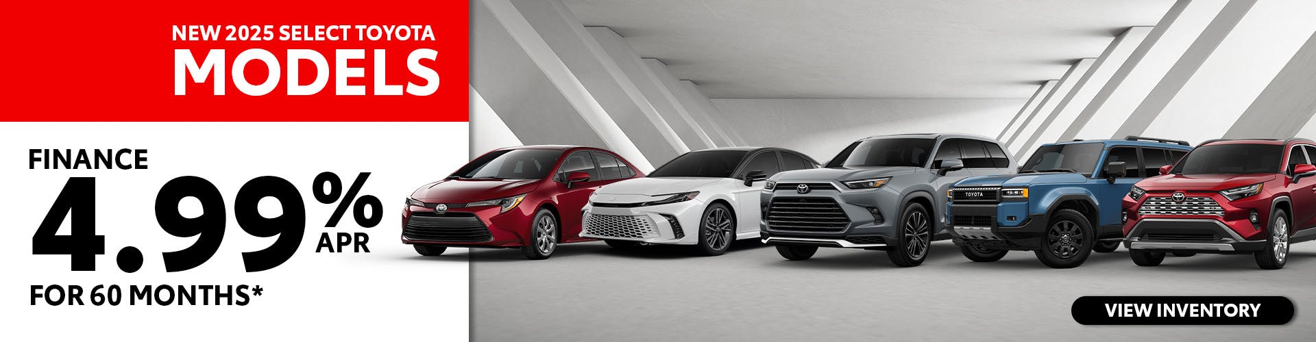 New 2025 Toyota Select Models Finance for 4.99%