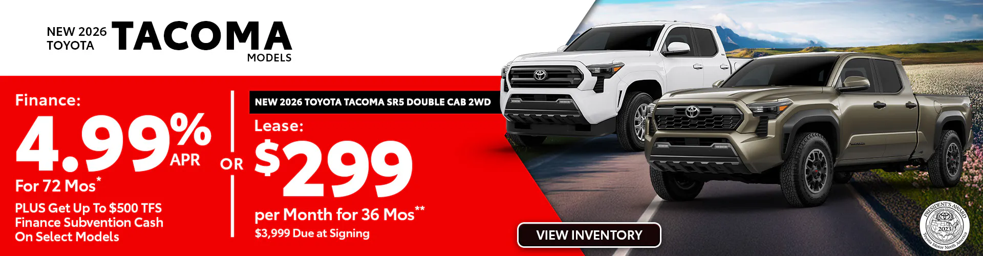 New 2026 Toyota Tacoma Finance 4.99%