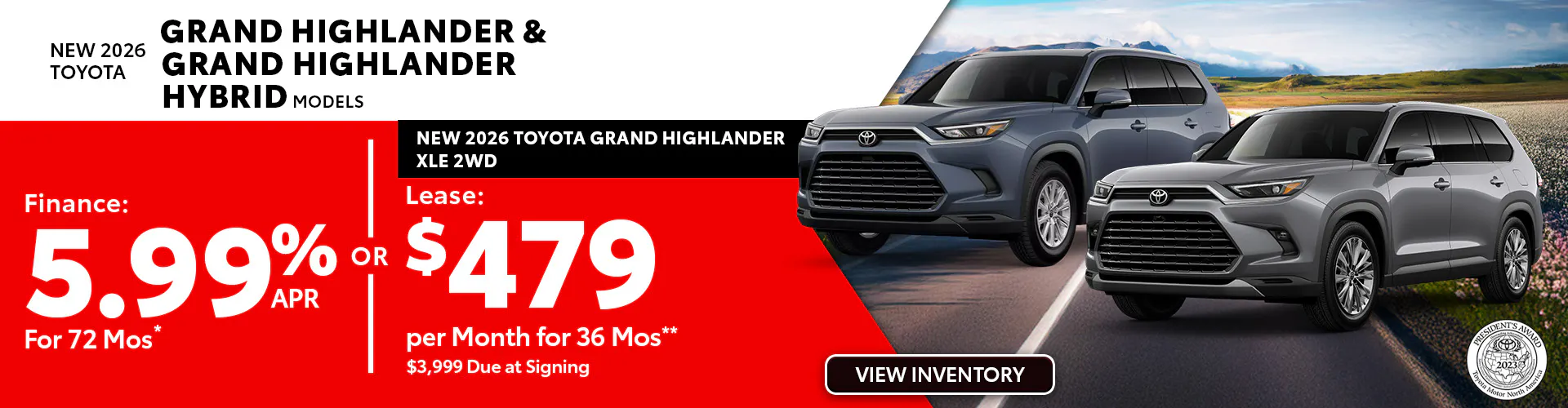 New 2026 Toyota Grand Highlander & Grand Highlander Hybrid Finance for 5.99%