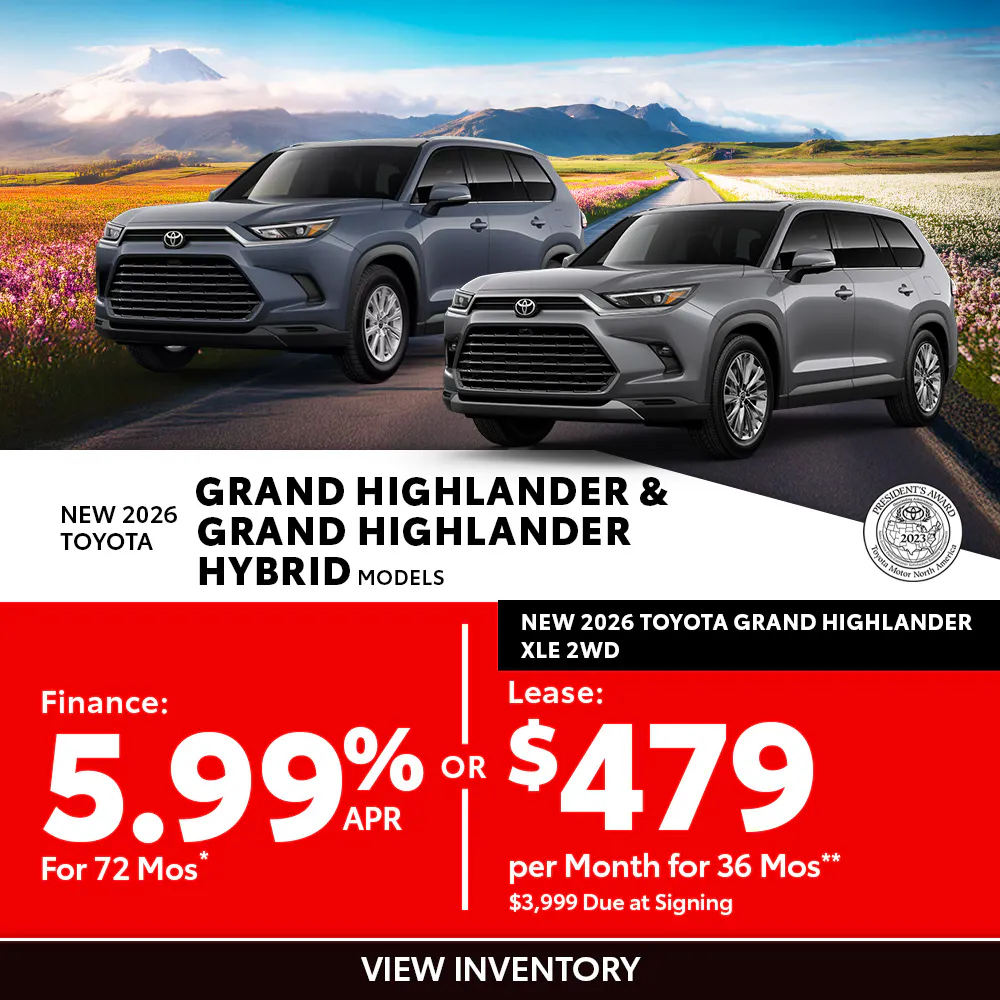 New 2026 Toyota Grand Highlander & Grand Highlander Hybrid Finance for 5.99%
