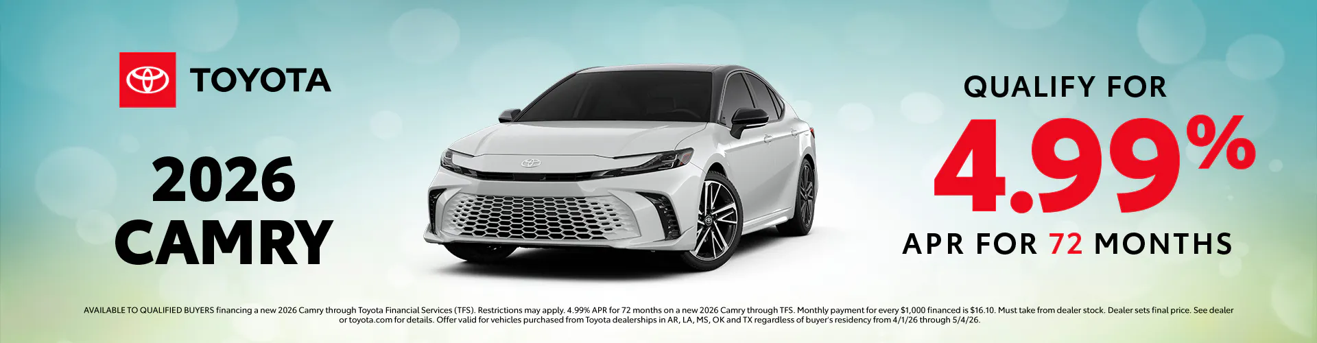 April 2026 GST Camry APR