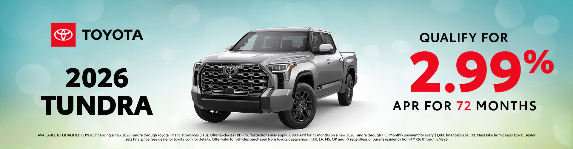 April 2026 GST Tundra APR