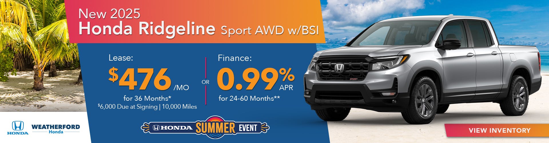 New 2025 Honda Ridgeline Sport AWD w/ BSI