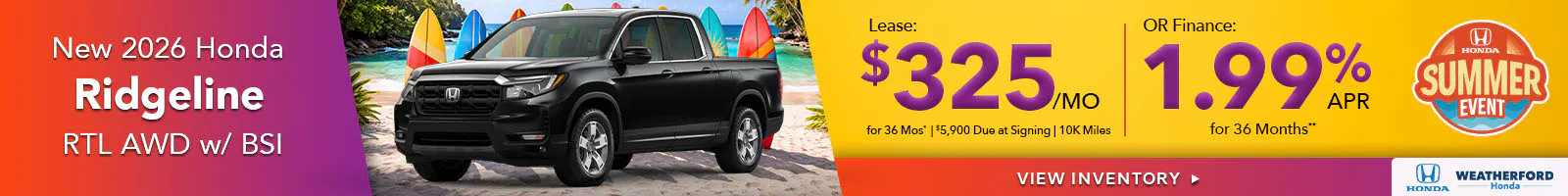 New 2026 Honda Ridgeline RTL AWD w/ BSI