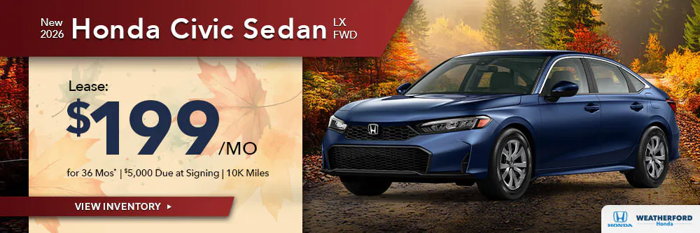 New 2026 Honda Civic Sedan LX FWD | Weatherford Honda