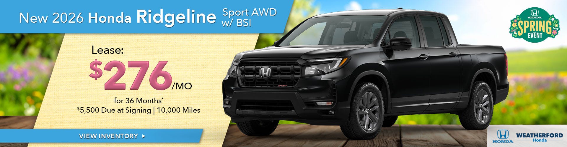 New 2026 Honda Ridgeline Sport AWD w/ BSI