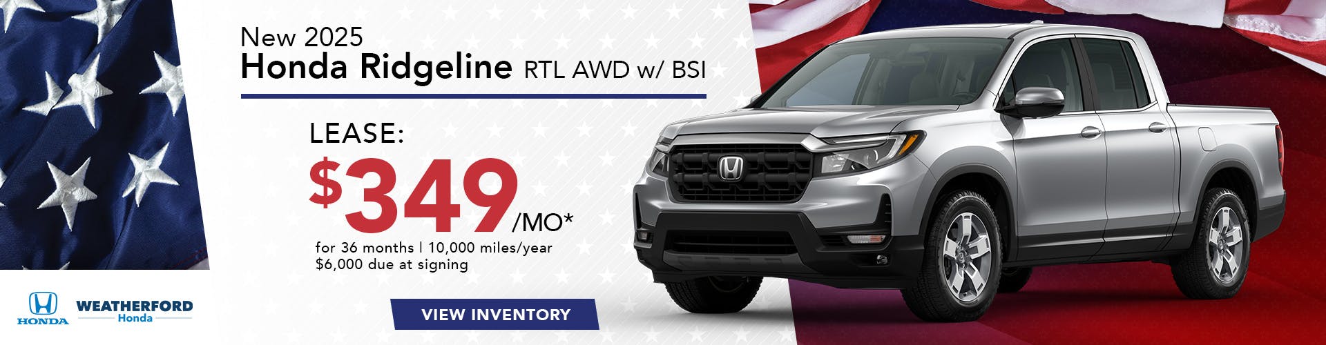 New 2025 Honda Ridgeline RTL AWD w/ BSI