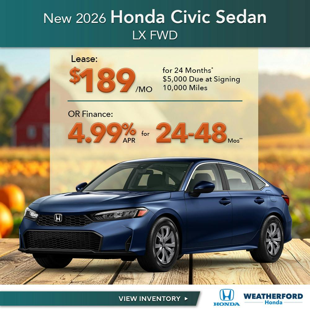 New 2026 Honda Civic Sedan LX FWD | Weatherford Honda