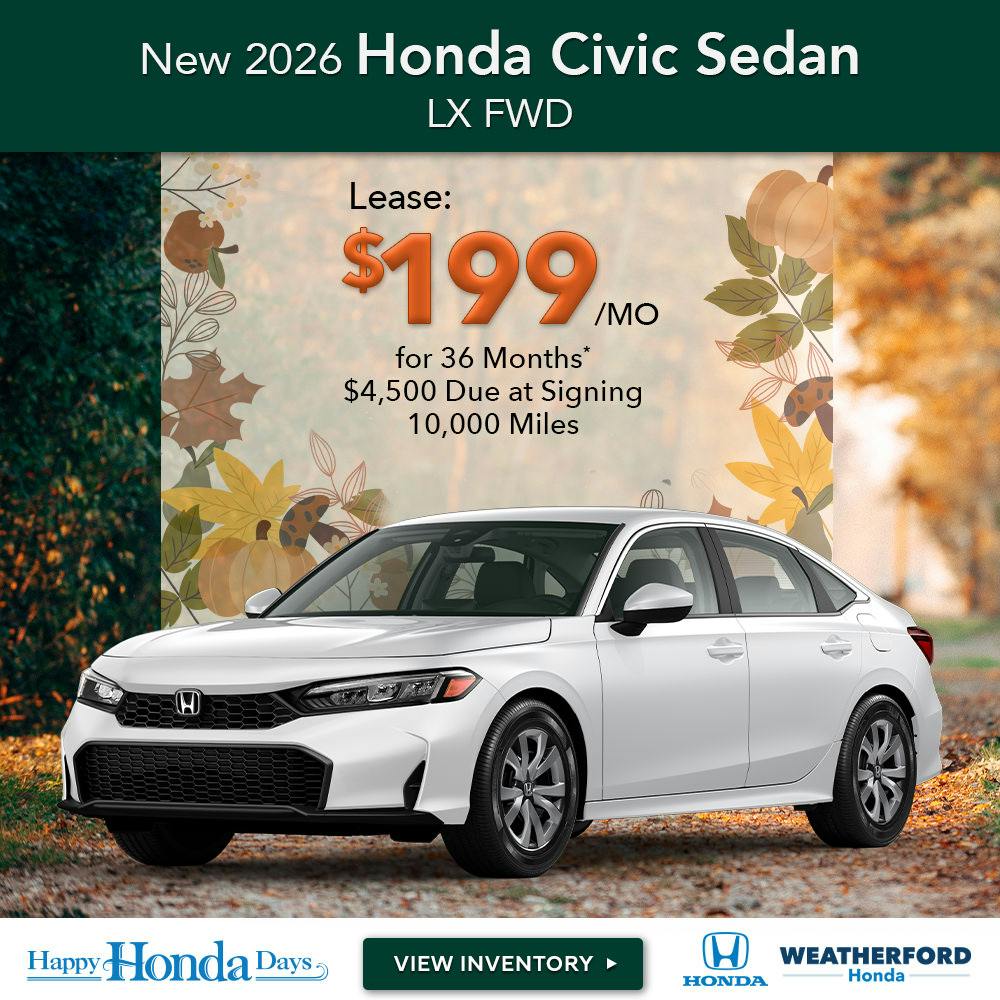 New 2026 Honda Civic Sedan LX FWD | Weatherford Honda