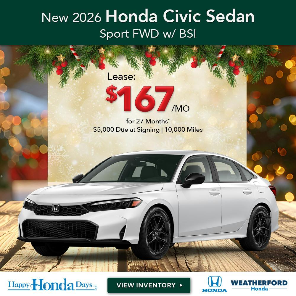 New 2026 Honda Civic Sedan Sport FWD w/ BSI