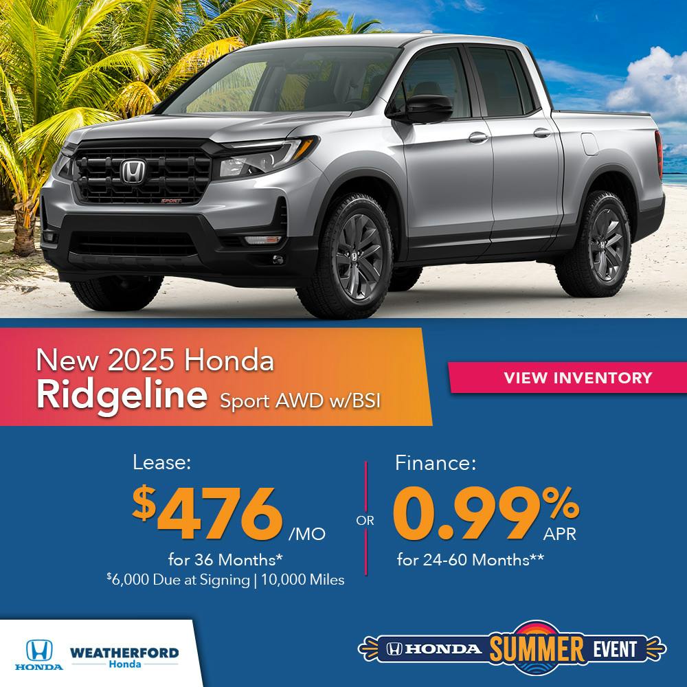 New 2025 Honda Ridgeline Sport AWD w/ BSI