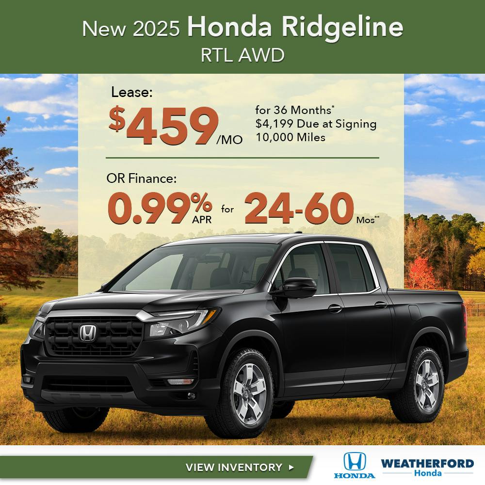 New 2025 Honda Ridgeline RTL AWD | Weatherford Honda