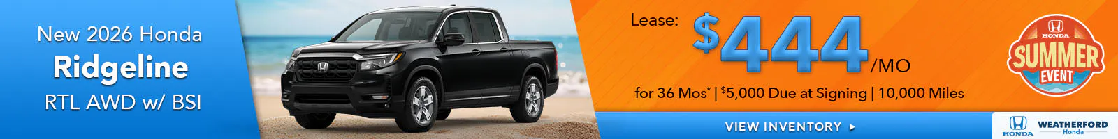 New 2026 Honda Ridgeline RTL AWD w/ BSI