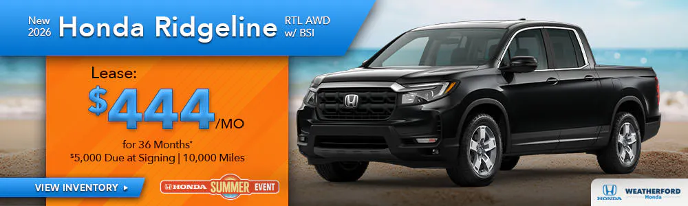 New 2026 Honda Ridgeline RTL AWD w/ BSI | Weatherford Honda